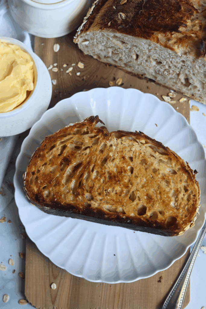 toasted piece of honey oat sourdough bread