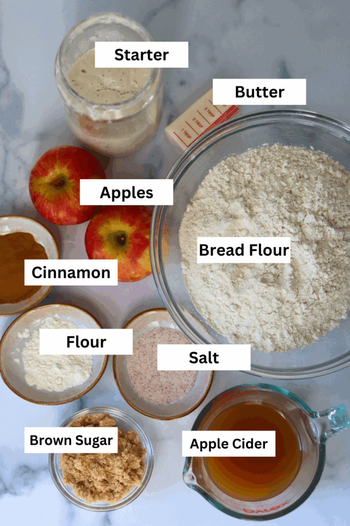 ingredients for making apple cinnamon sourdough bread