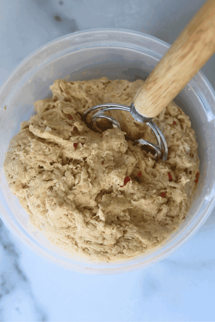 Mixed ingredients with danish whisk