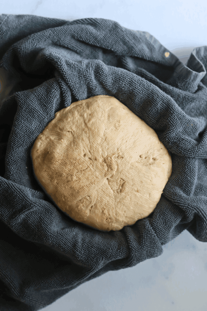shaped dough in banneton basket