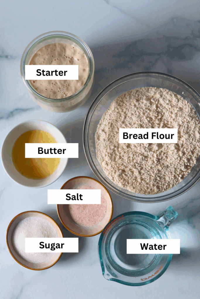 ingredients for making sourdough breadsticks