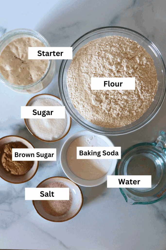 ingredients for making sourdough pretzels