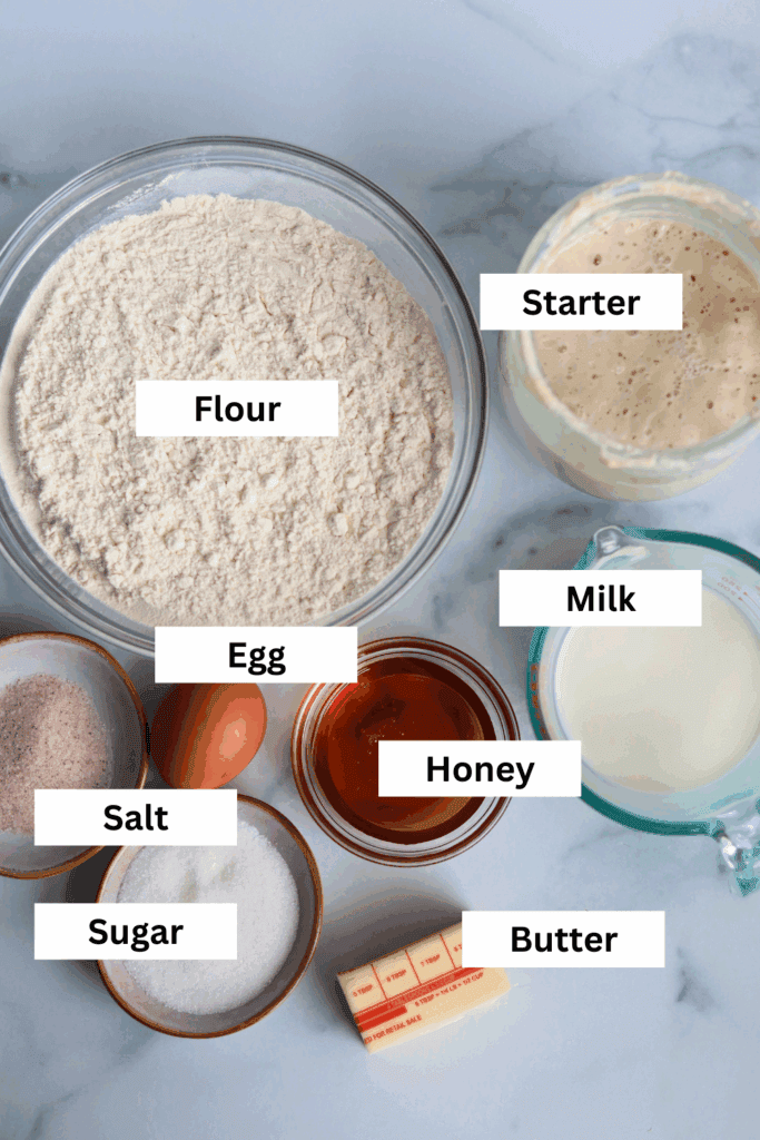 ingredients for making sourdough Texas Roadhouse Dinner Rolls