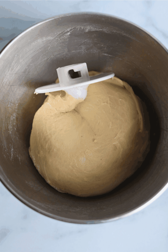 Mixed ingredients in a standing mixer