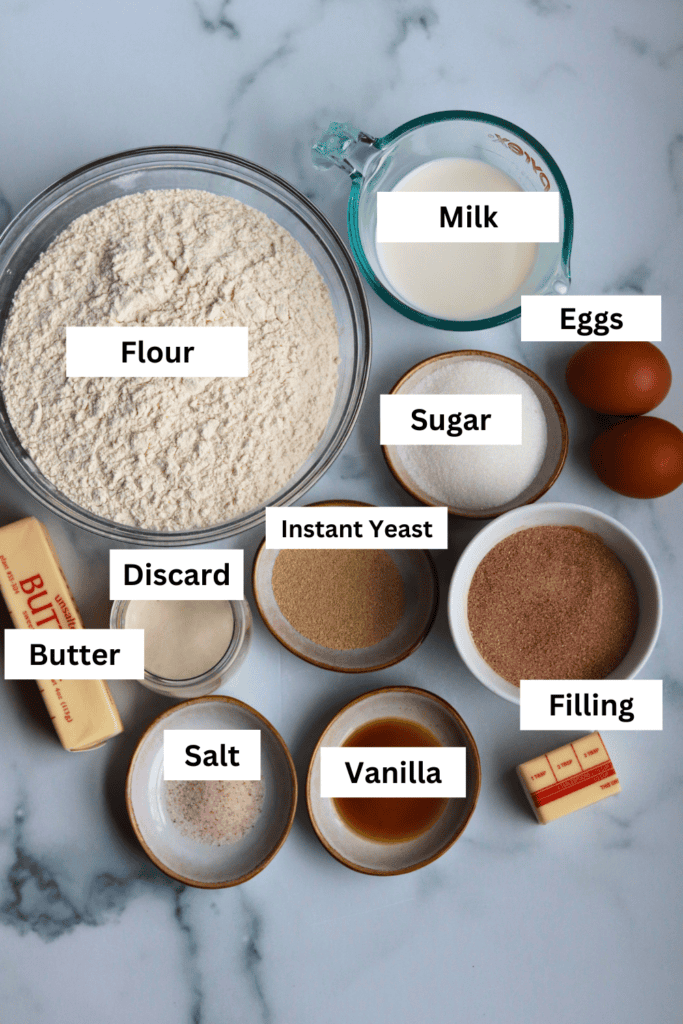 Ingredients for making sourdough discard star bread 