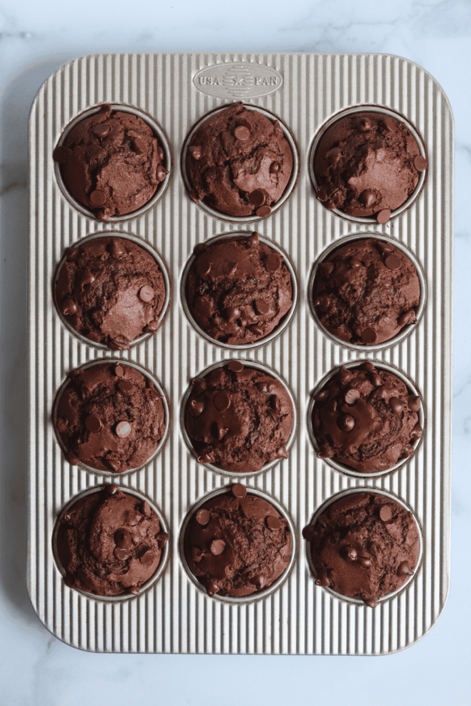 baked sourdough double chocolate muffins
