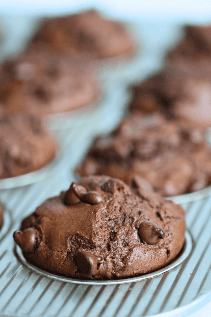 a close up look of the muffins with chocolate chips