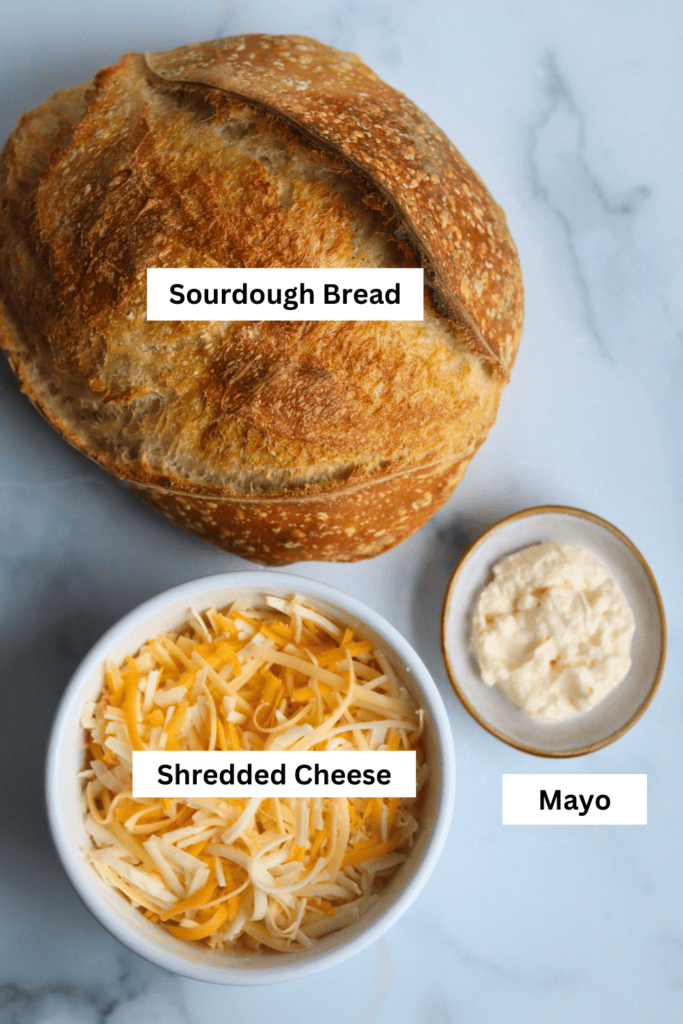 ingredients for making sourdough grilled cheese