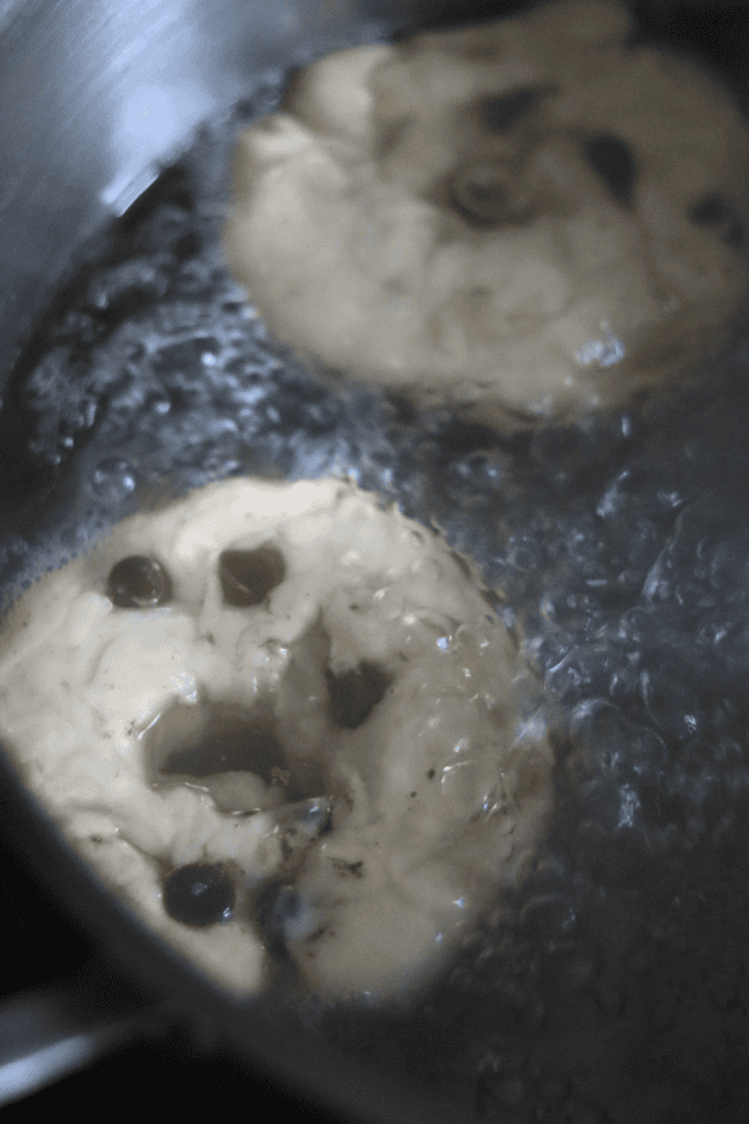 bagel dough in a boil bath