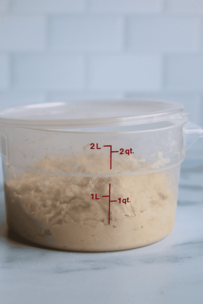 Dough in a greased bowl covered with plastic