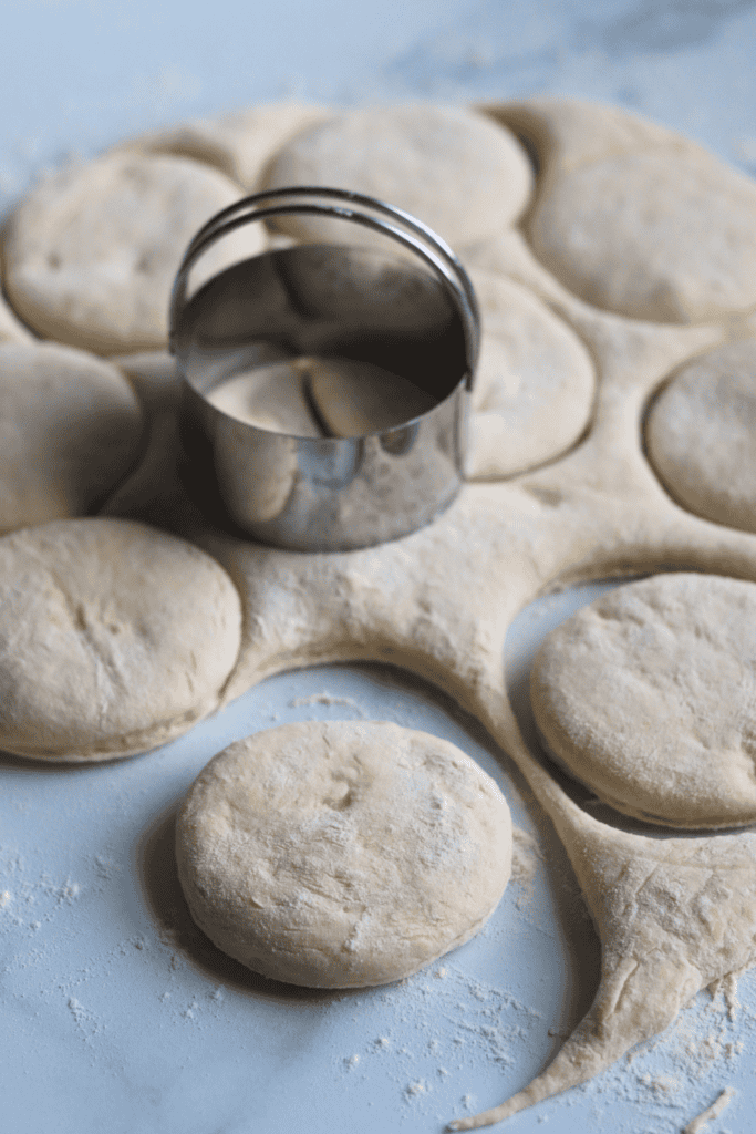rolled dough and shaped with muffin cutter