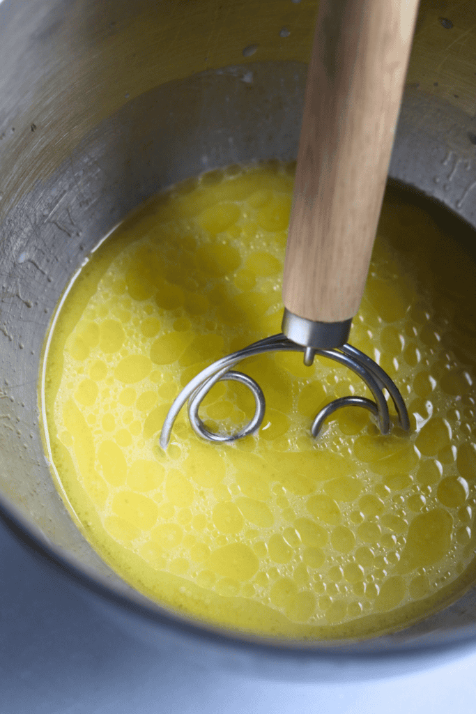 mixed wet ingredients using a danish whisk