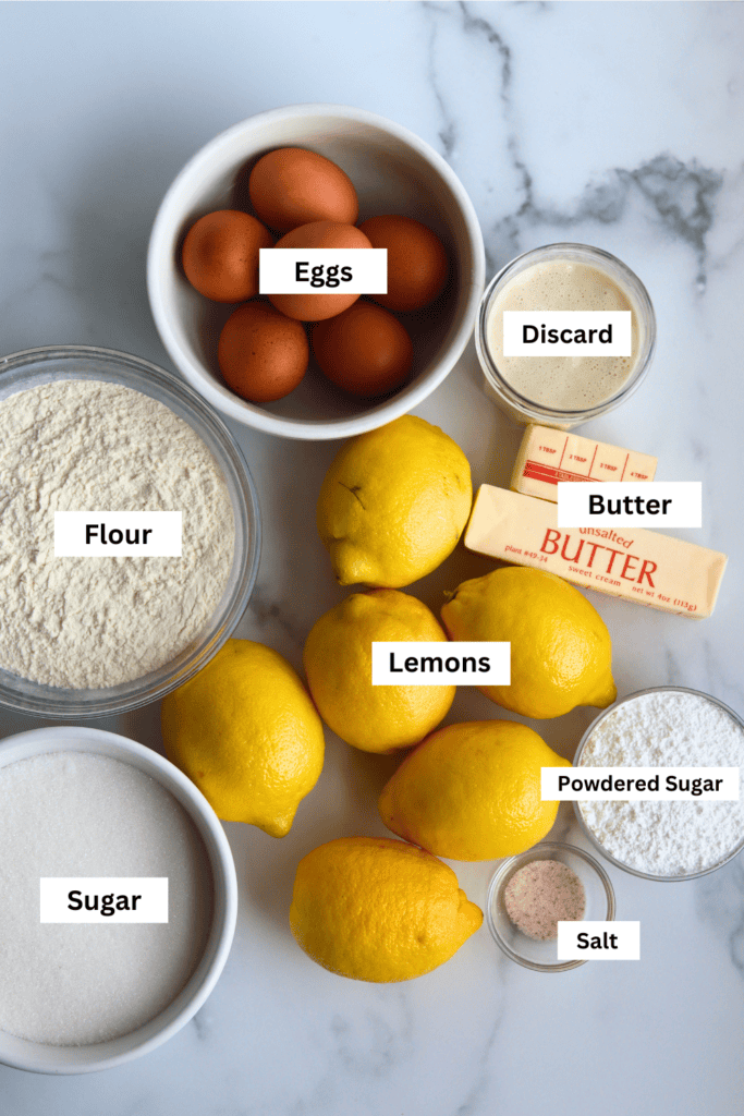 ingredients to make sourdough lemon bars