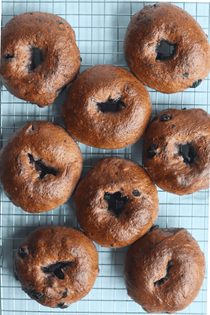 baked sourdough discard blueberry bagels