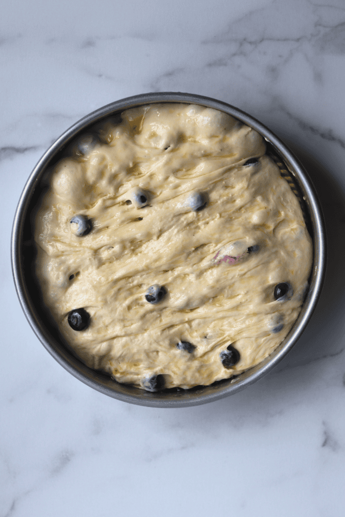 lemon blueberry dough in a pan