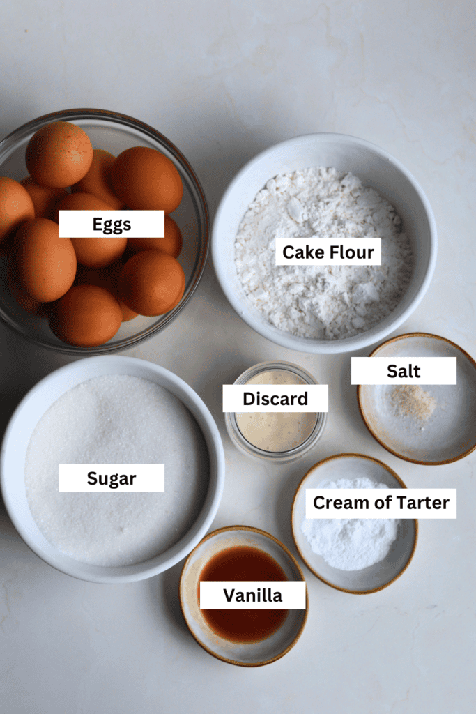 ingredients for making sourdough angel food cake