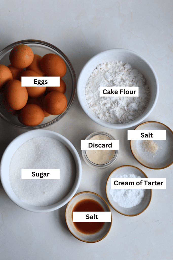 ingredients for making sourdough angel food cake