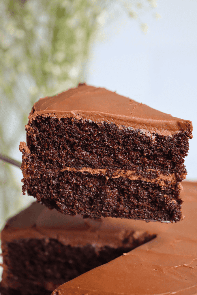 a slice of sourdough chocolate cake