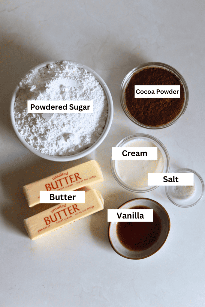 ingredients for making chocolate buttercream frosting