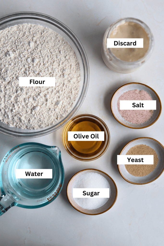 ingredients for making sourdough discard french bread