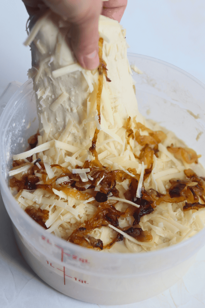 dough with caramelized onions and cheese