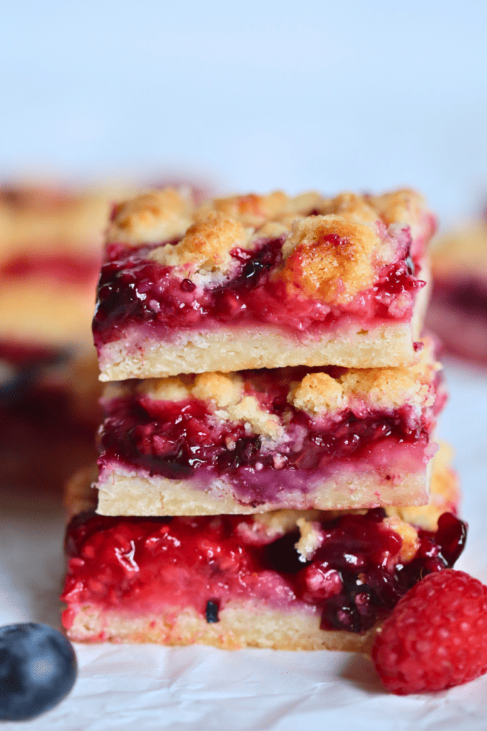 Stacked sourdough berry crumble bars