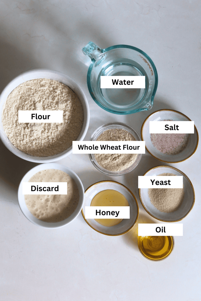ingredients for making sourdough discard pita bread
