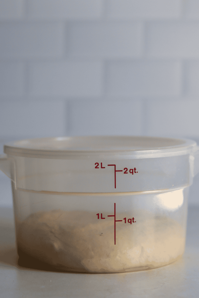 dough placed in a covered bowl for bulk ferment