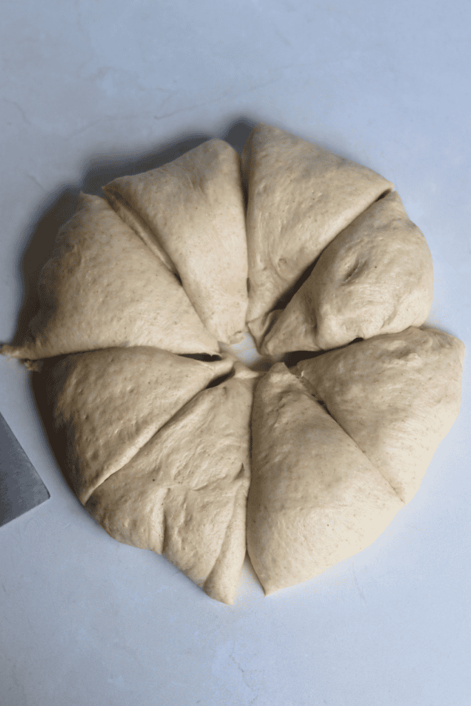 dough divided into 8 equal pieces