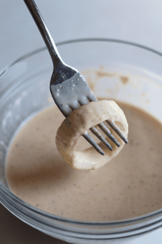 dipped onion into the batter