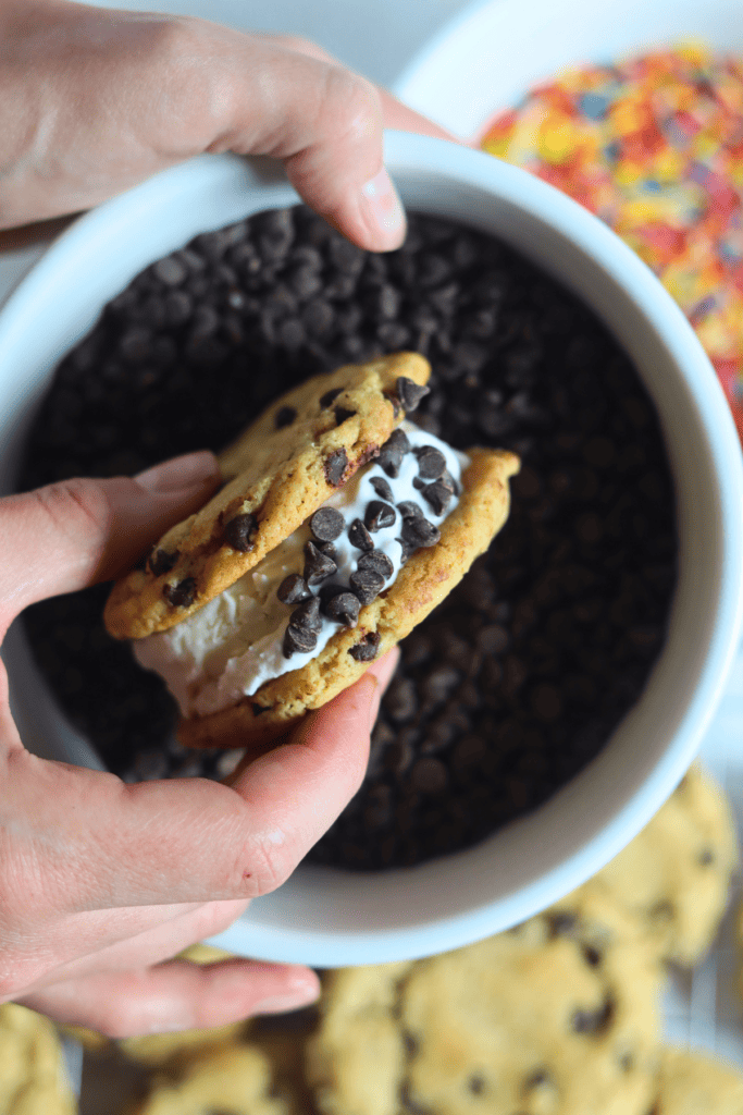 sourdough chocolate chip cookie ice cream sandwich