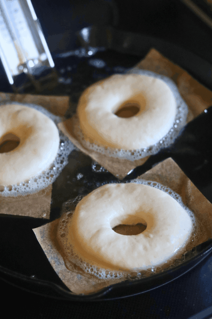 frying the sourdough donuts