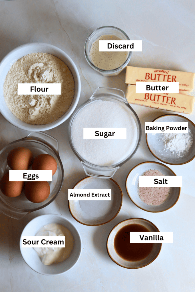 ingredients for making sourdough pound cake 