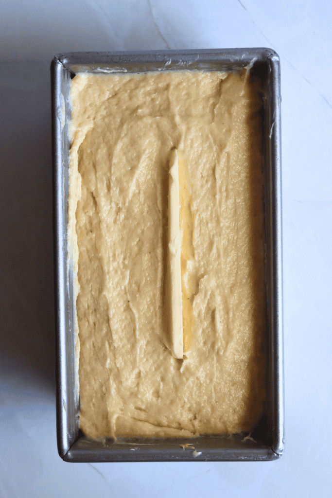 pound cake batter into the pan
