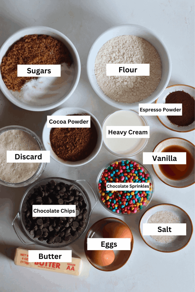 ingredients for sourdough cosmic brownies