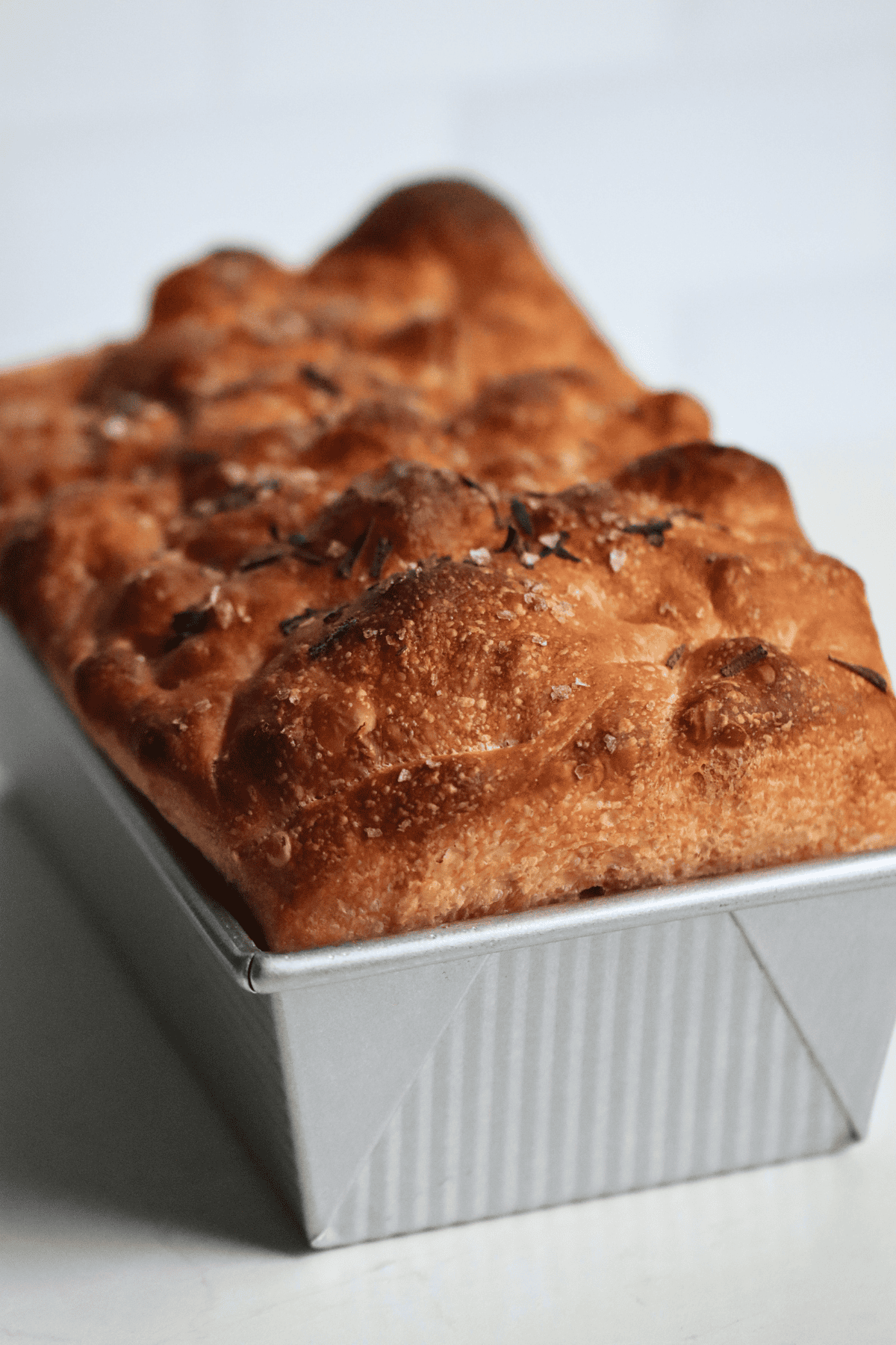 sourdough focaccia in a loaf pan