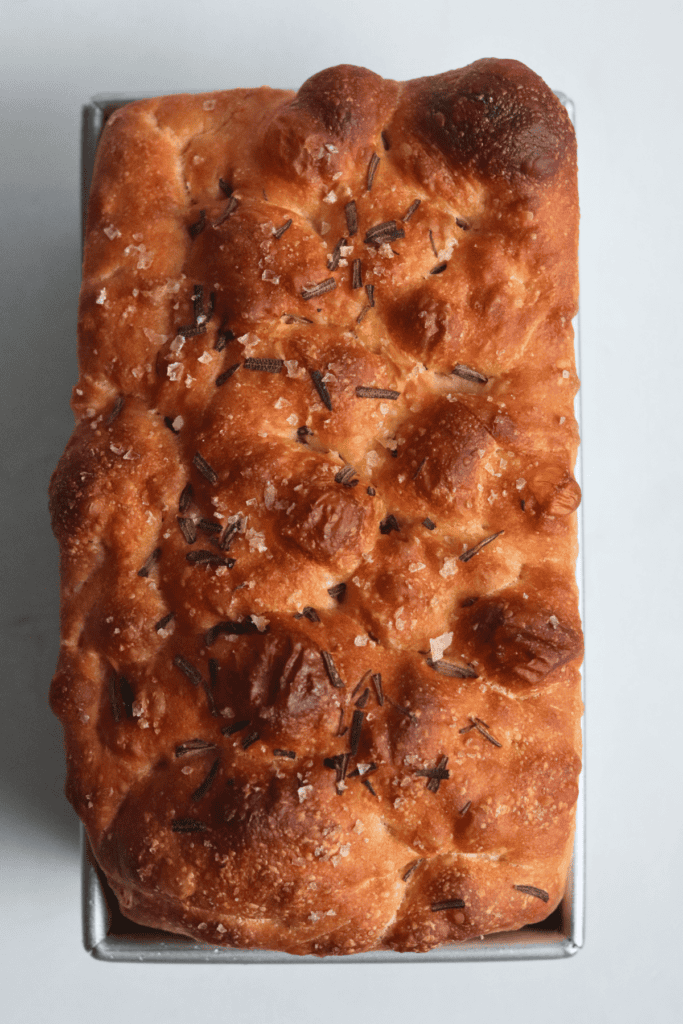 baked focaccia in a loaf pan