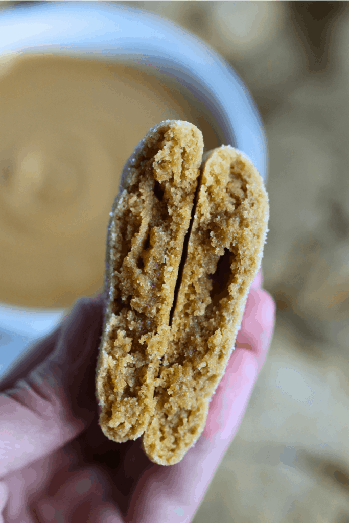 sourdough peanut butter cookie broken in half
