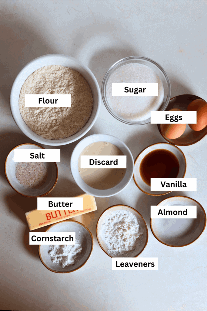 ingredients for making sourdough sugar cookie dough