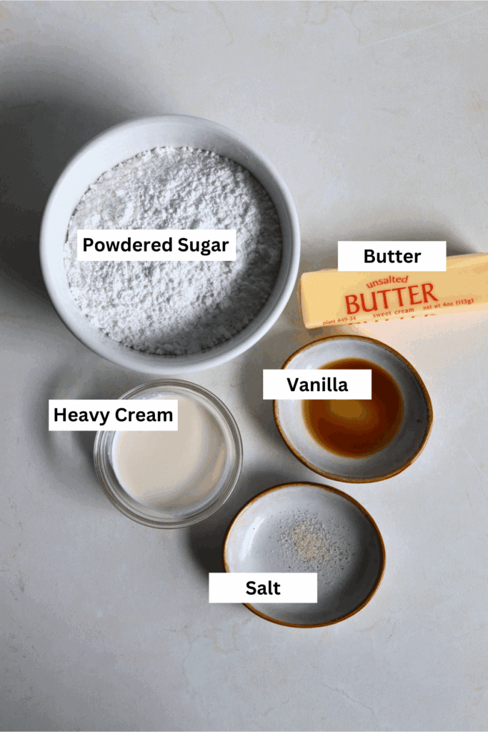 ingredients for making vanilla buttercream frosting