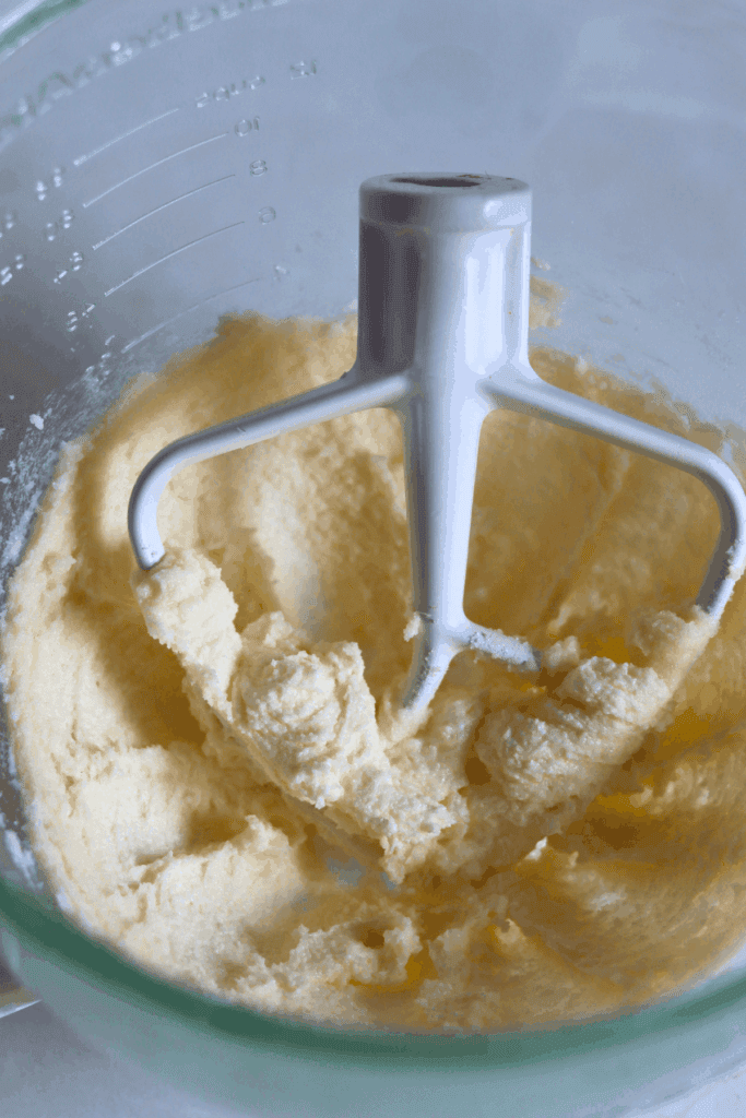 creamed butter and sugar in a standing mixer