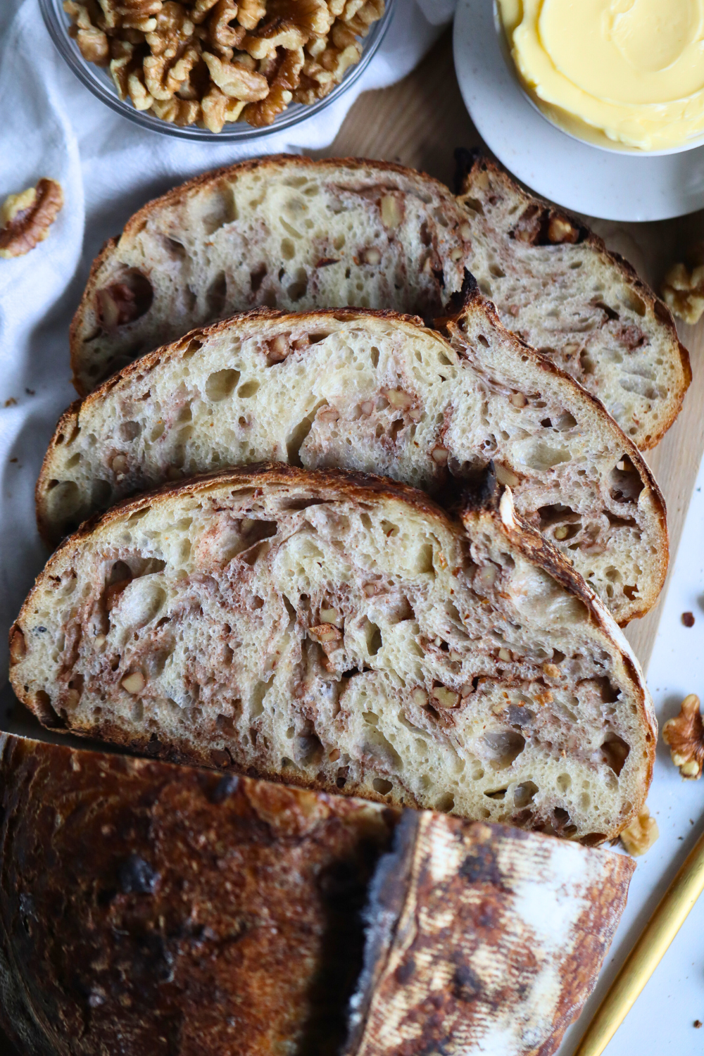 slices of honey walnut sourdough bread