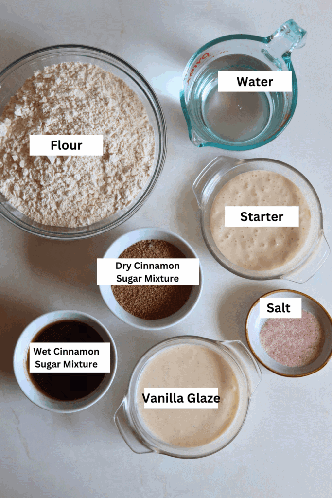 ingredients for sourdough cinnamon roll focaccia