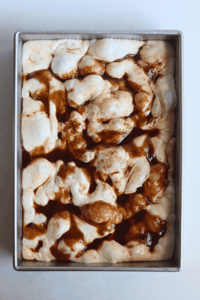 dimpled and drizzled with cinnamon sugar topping