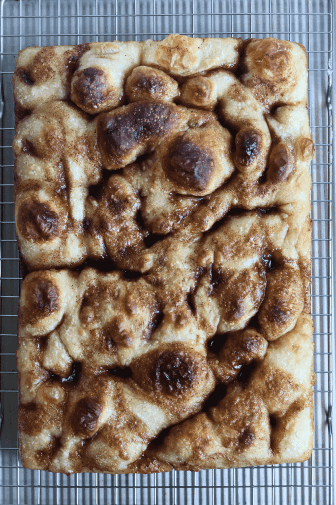 baked sourdough cinnamon roll focaccia