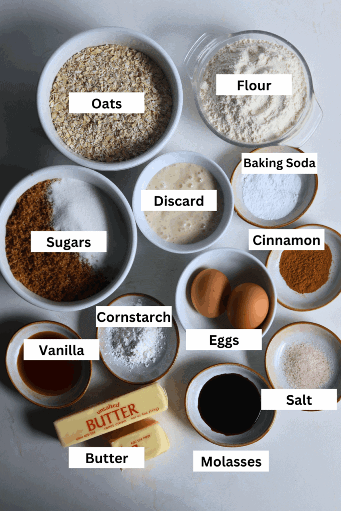 ingredients for sourdough oatmeal cream pies