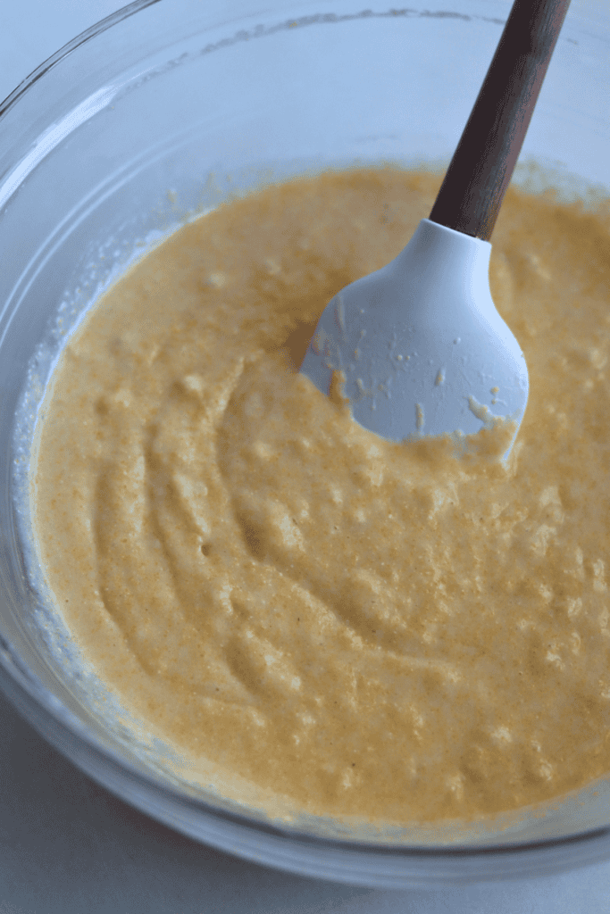 combined wet and dry ingredients for chicken pot pie