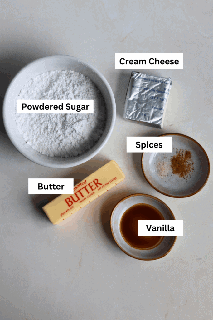 ingredients for sourdough discard apple cinnamon rolls frosting