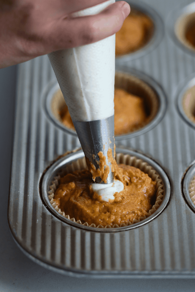 adding cream cheese into the batter