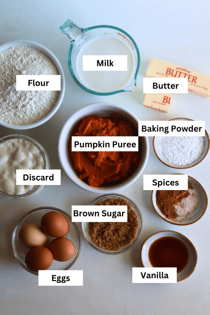 ingredients for sourdough pumpkin pancakes